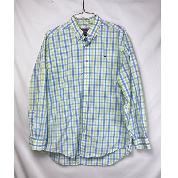 Vineyard Vines Men's L Blue/Green Plaid Button Front Preppy Summer - Picture 1 of 6